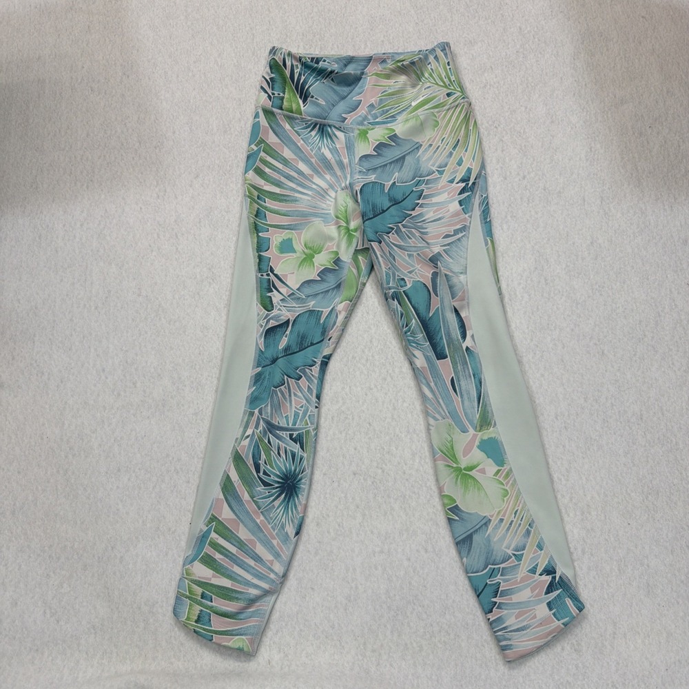 Nike Womens Tropical Floral Mesh Panel‎ High Rise Active Leggings Teal Green